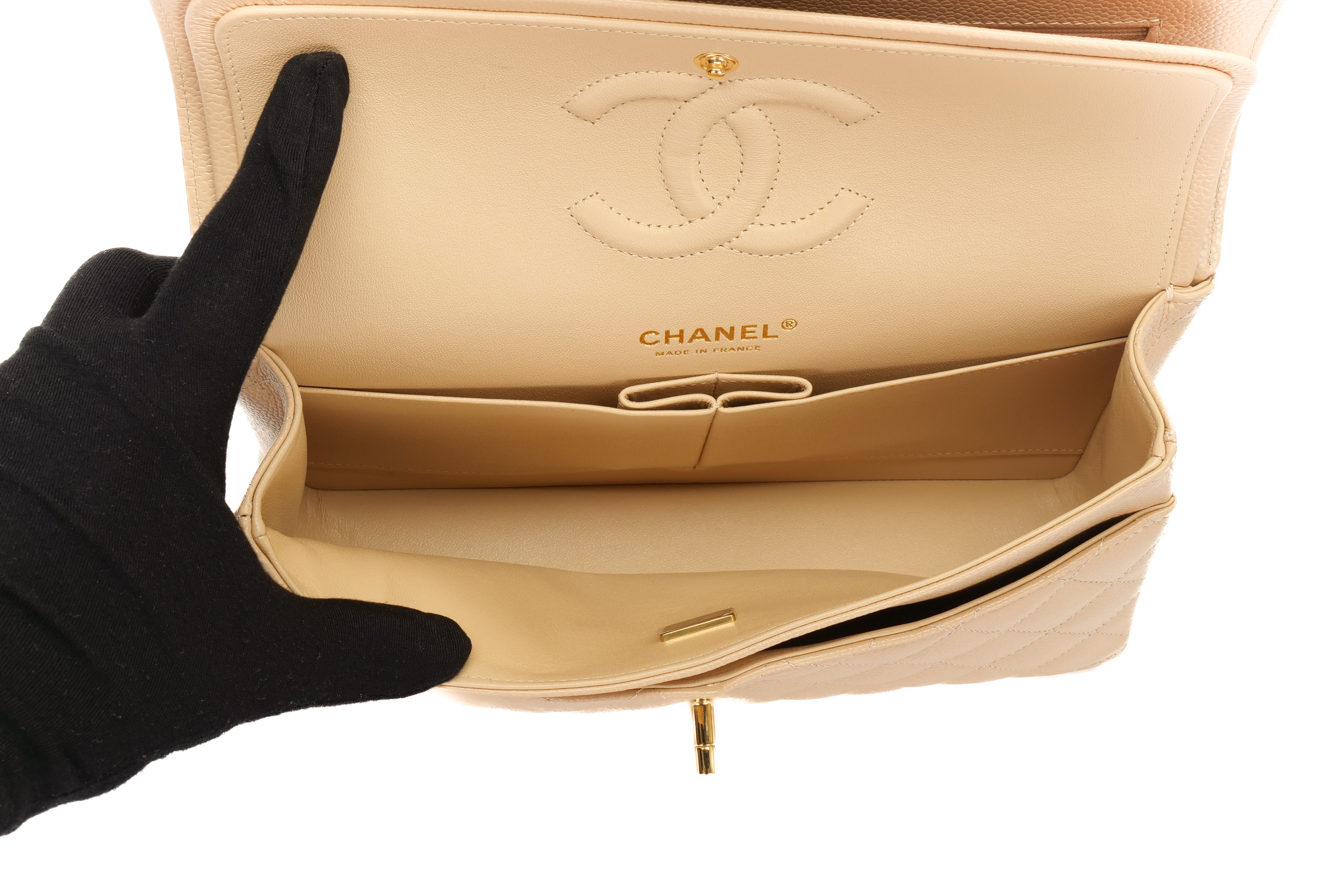 Chanel-Classic-Flap-Medium-Beige-Caviar-Gold-Hardware-2981-11