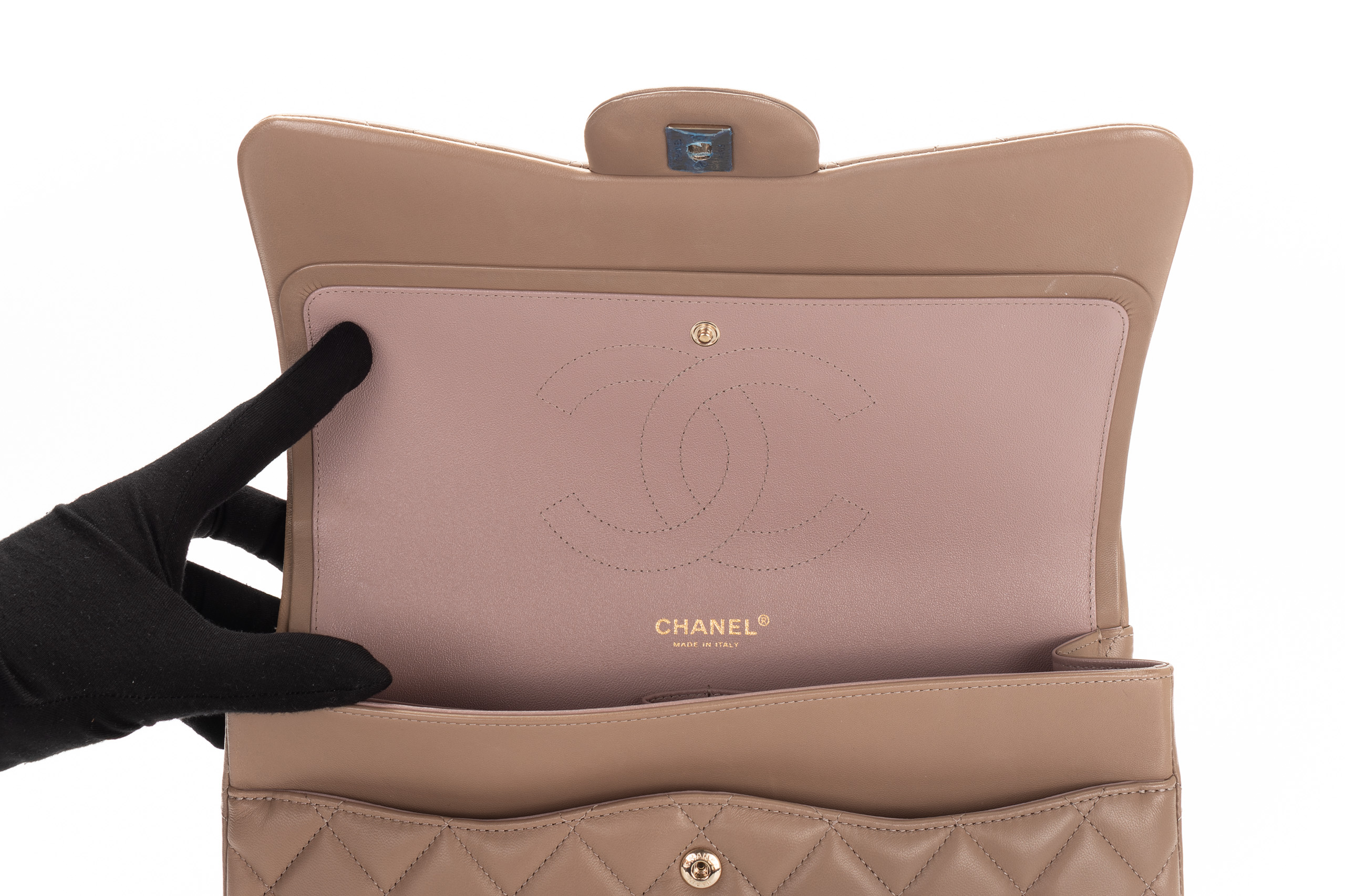 Chanel-Jumbo-Classic-Flap-Dark-Beige-Lambskin-Gold-Hardware-10