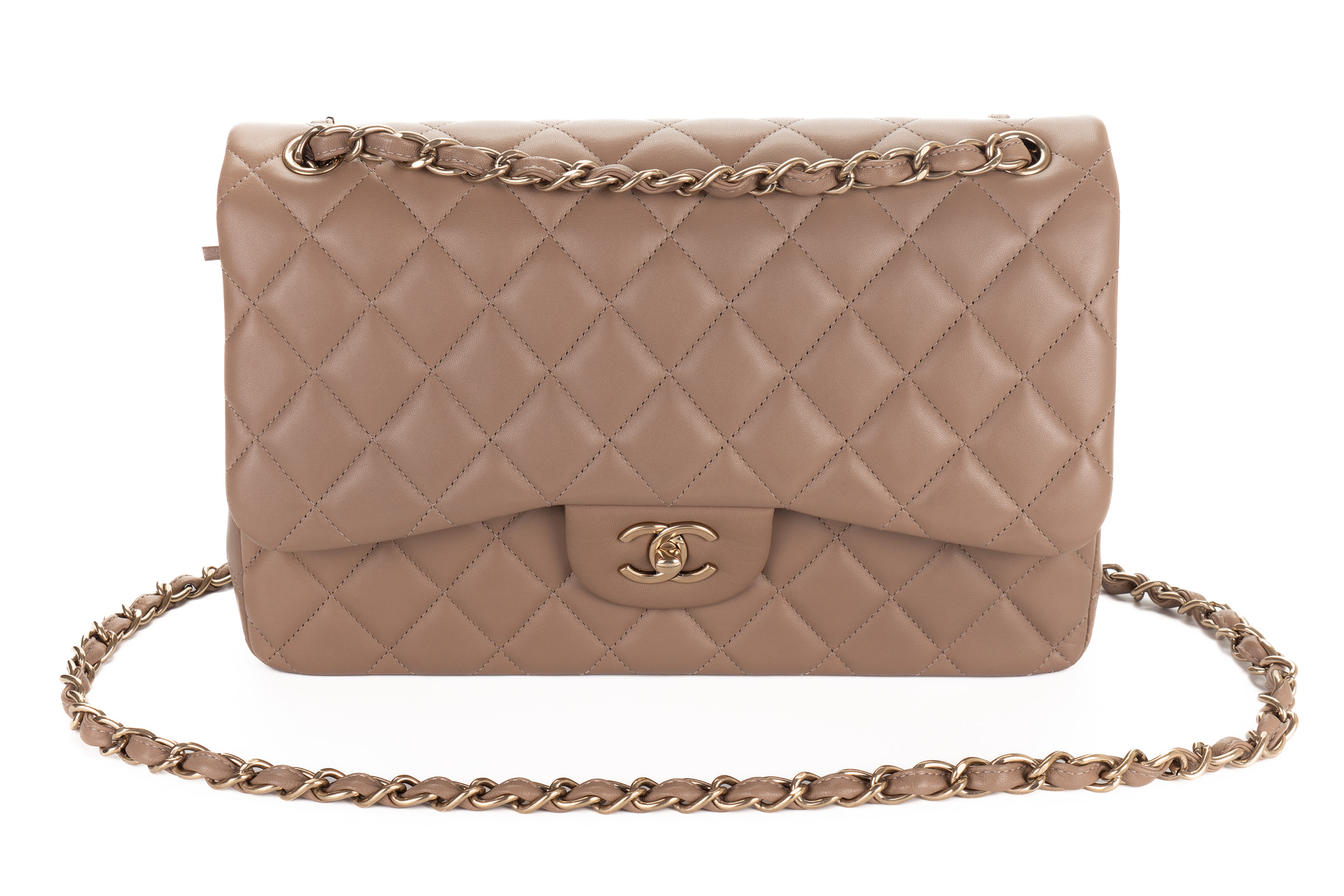 Chanel-Jumbo-Classic-Flap-Dark-Beige-Lambskin-Gold-Hardware-8