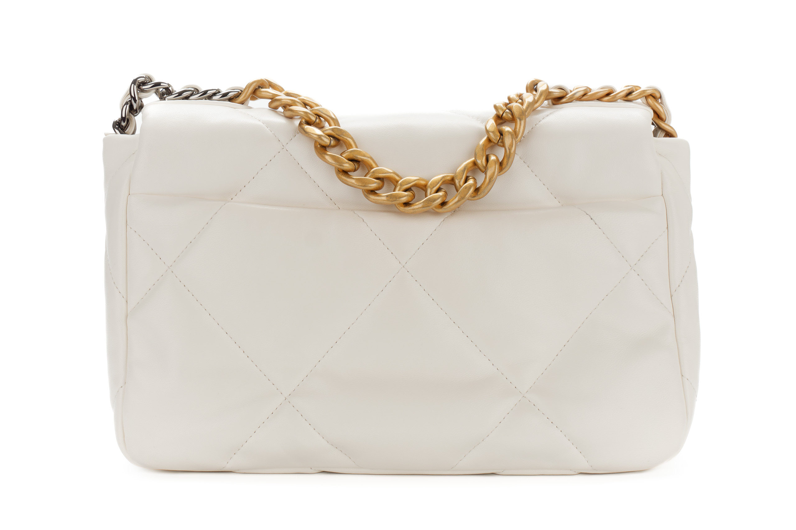 Chanel 19 Medium White Goatskin Mixed Gold Hardware