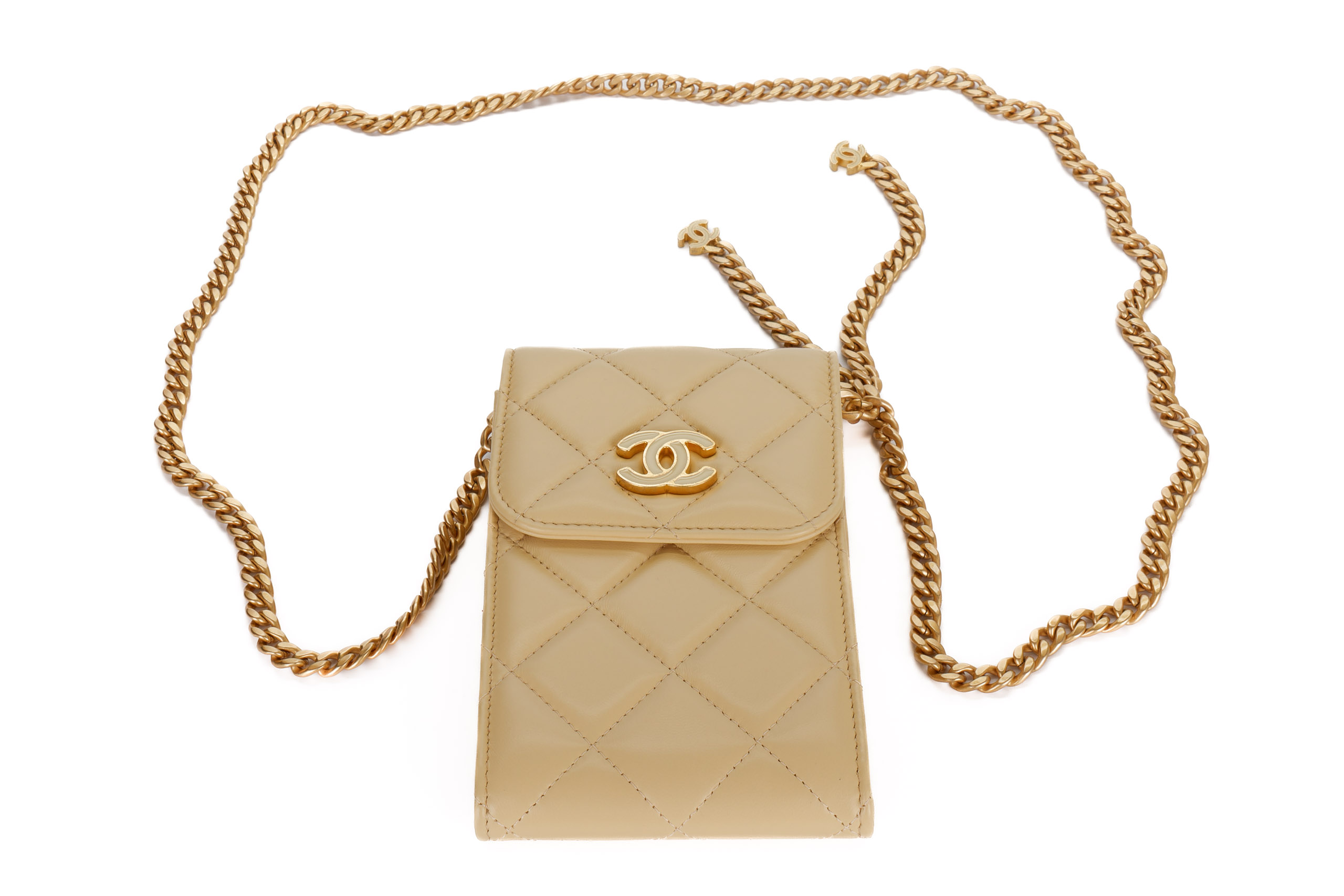 Chanel-Phone-Holder-Chain-Cream-Lambskin-Gold-Hardware-10