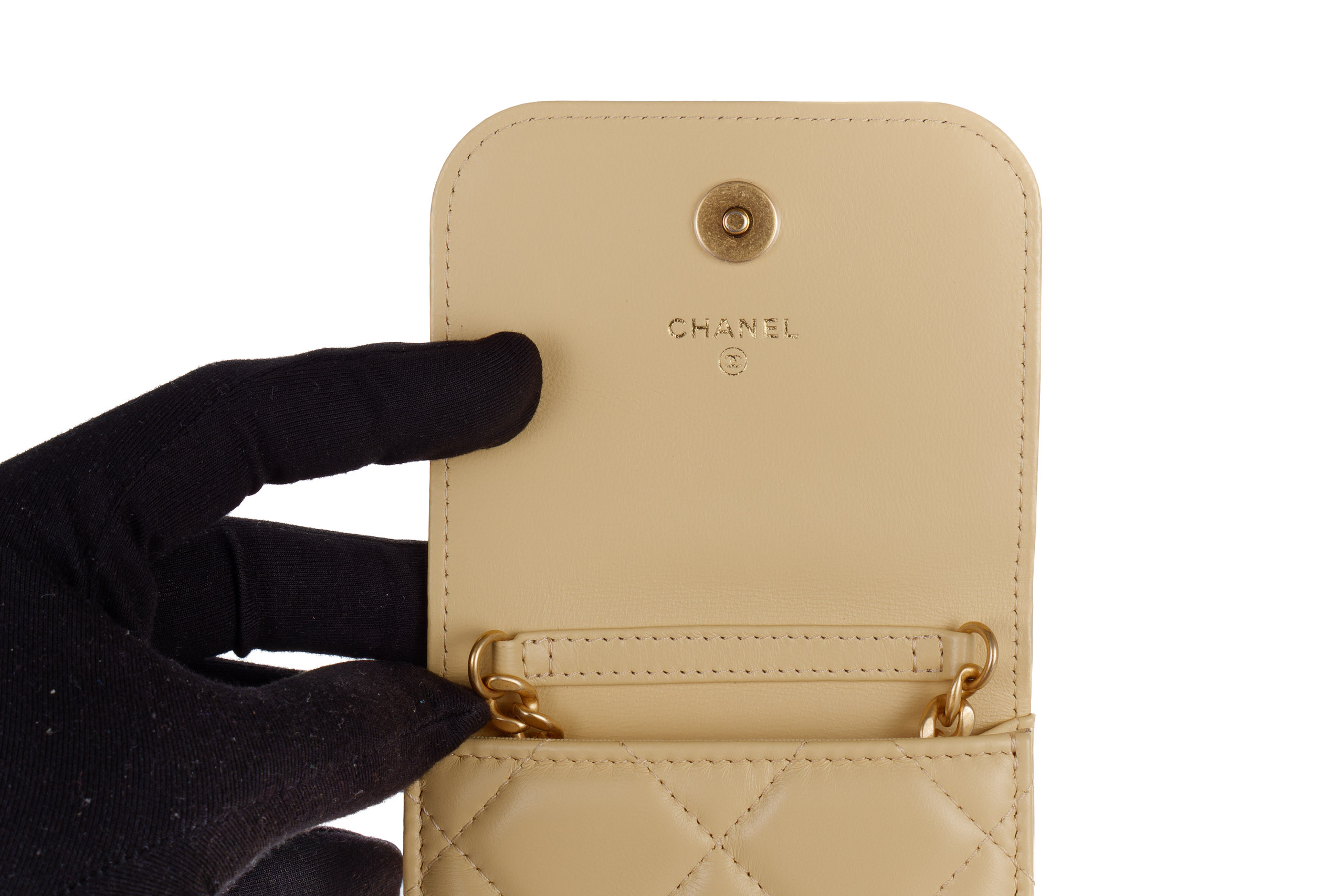 Chanel-Phone-Holder-Chain-Cream-Lambskin-Gold-Hardware-8