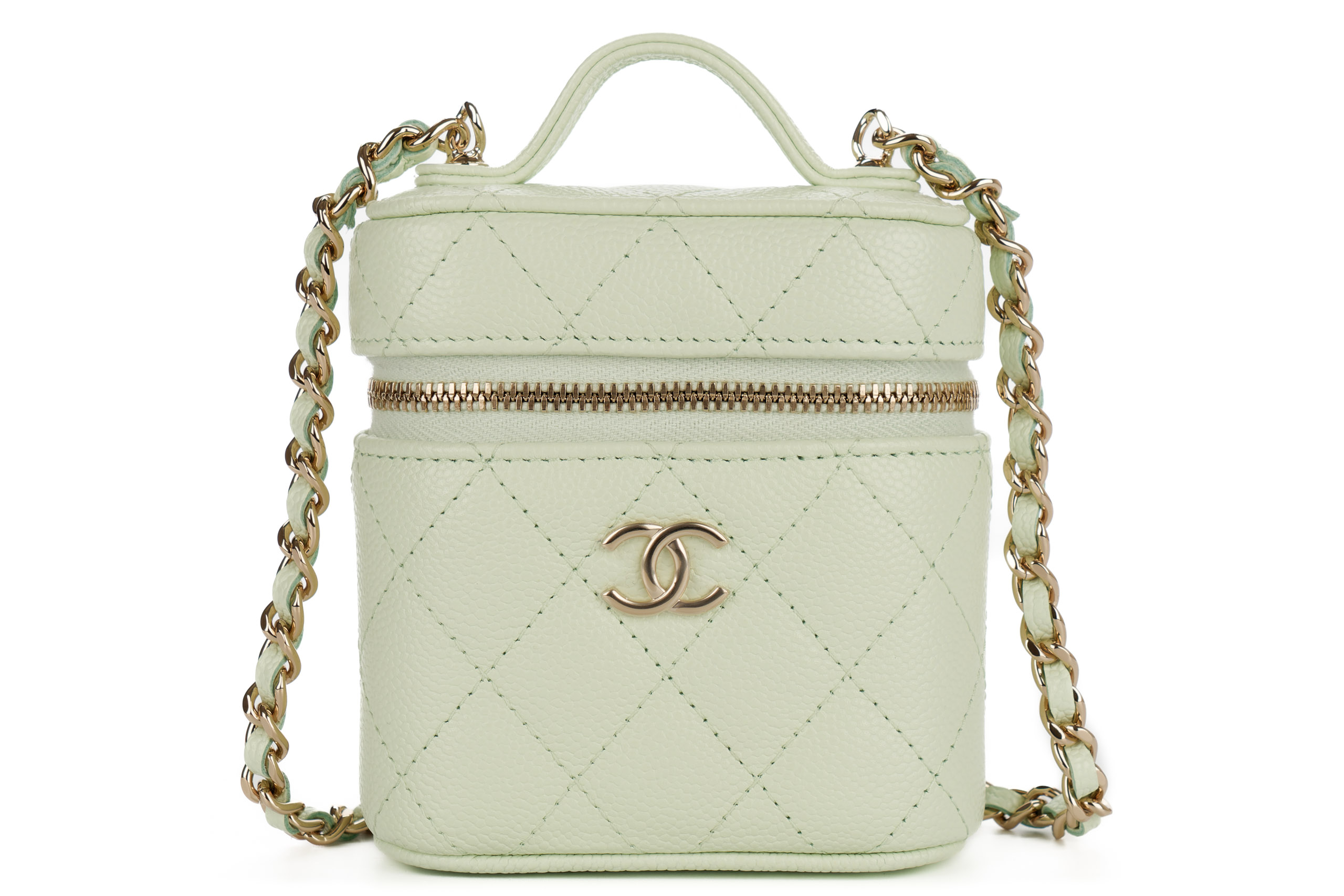 Chanel Quilted Vanity Case Light Green Crossbody Bag