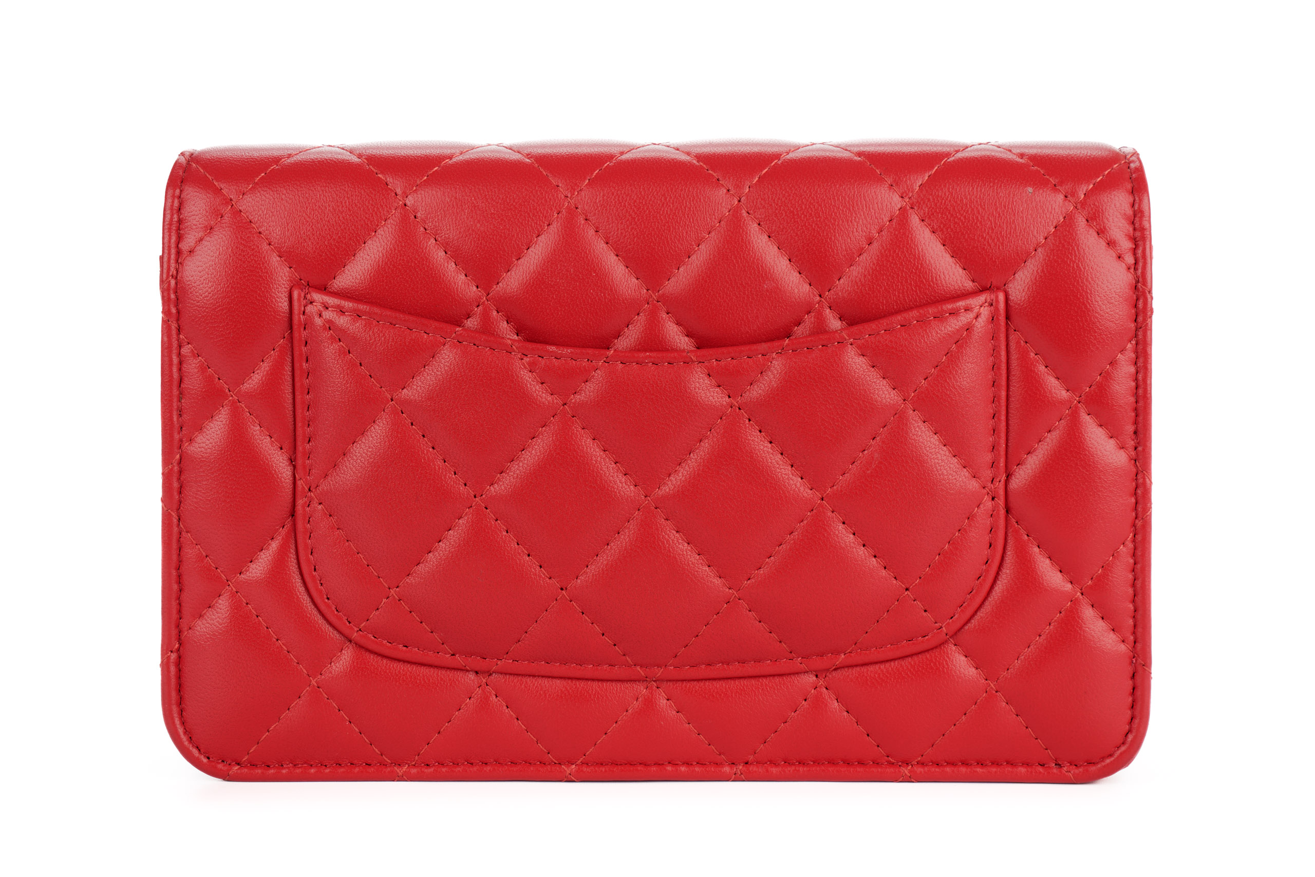 CHANEL Authentic Cambon Lambskin Bifold Quilted Wallet in Red / Silver popular Hardware