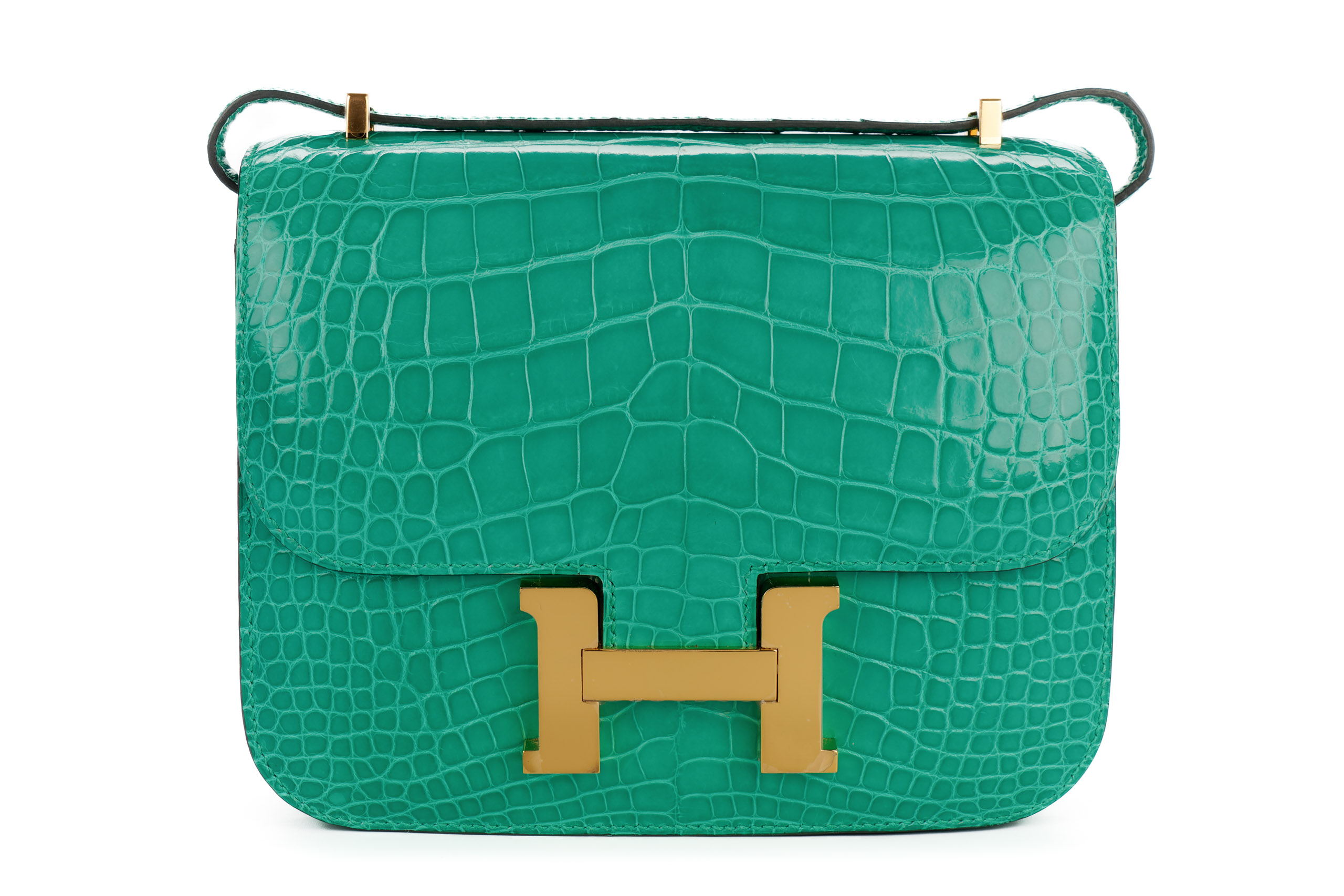 Hermes Constance 18 Vert Jade Shiny Alligator Gold Hardware