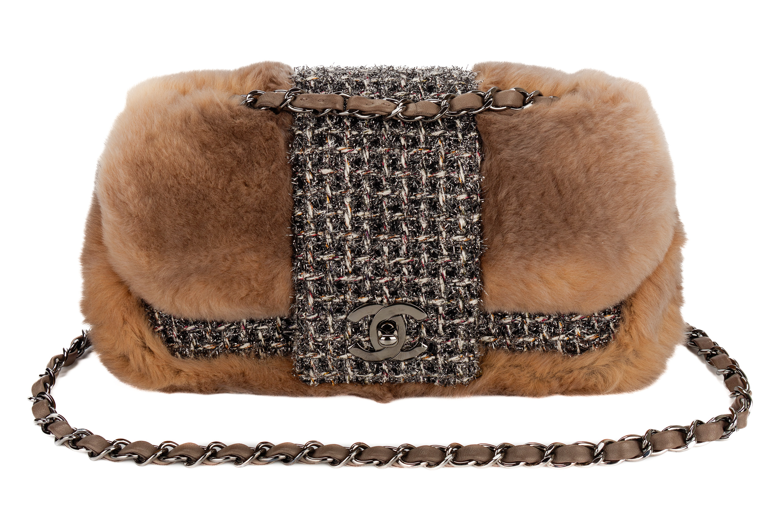 Chanel-Mink-Fur-Flap-Tweed-Shoulder-Bag-Silver-Hardware-2006-8