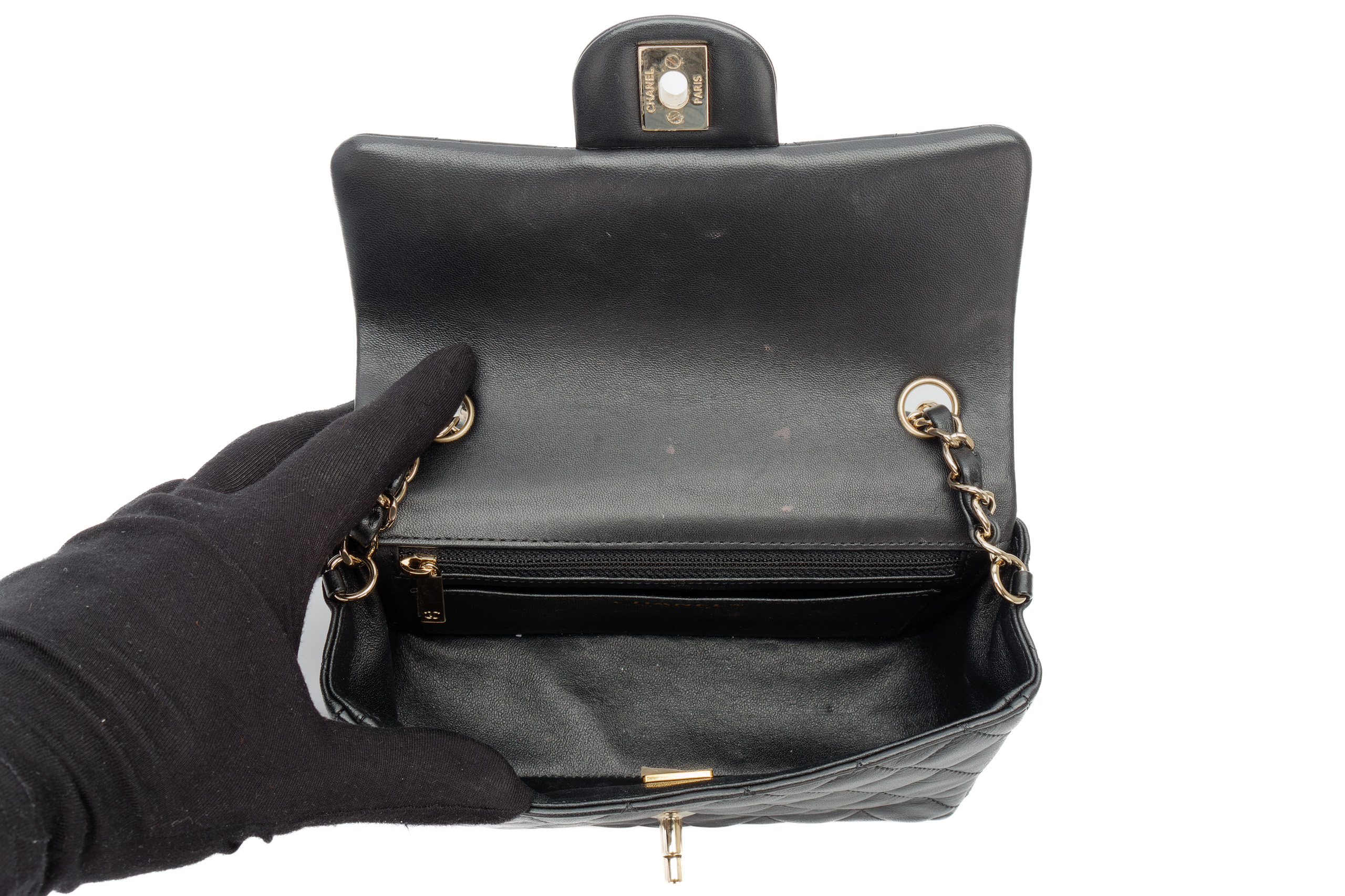 Chanel Mini Rectangular Black Lambskin Light Gold Hardware - Luxury ...