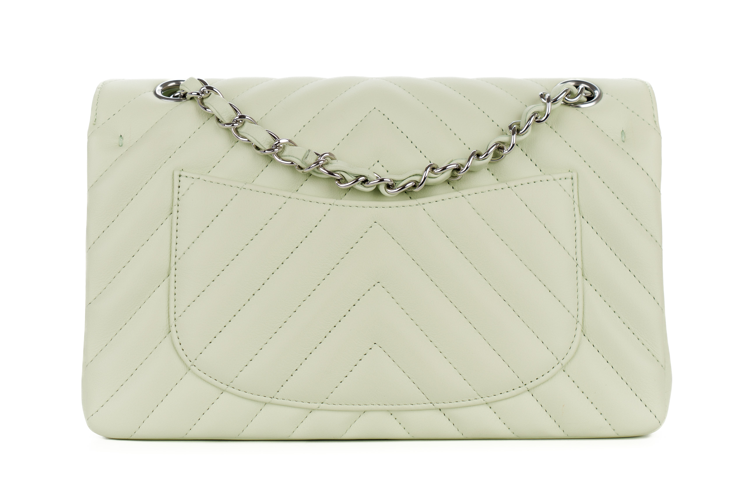 Chanel-Small-Classic-Double-Flap-Mint-Green-Chevron-Lambskin-Silver-Hardware-3