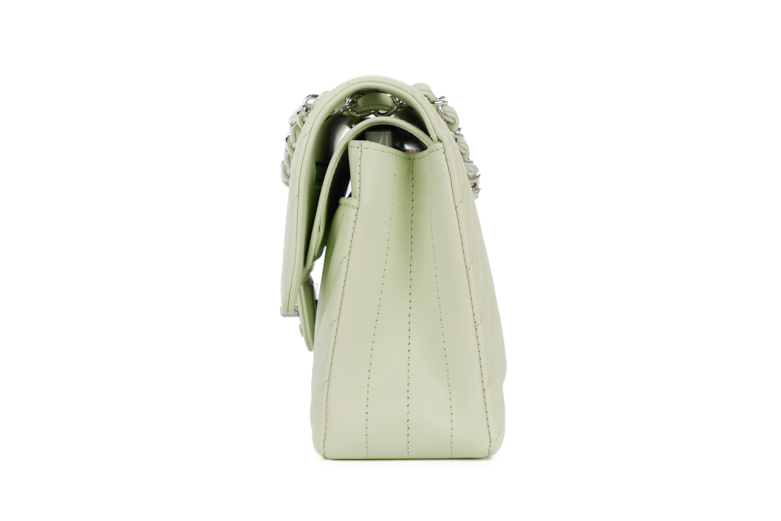 Chanel-Small-Classic-Double-Flap-Mint-Green-Chevron-Lambskin-Silver-Hardware-4