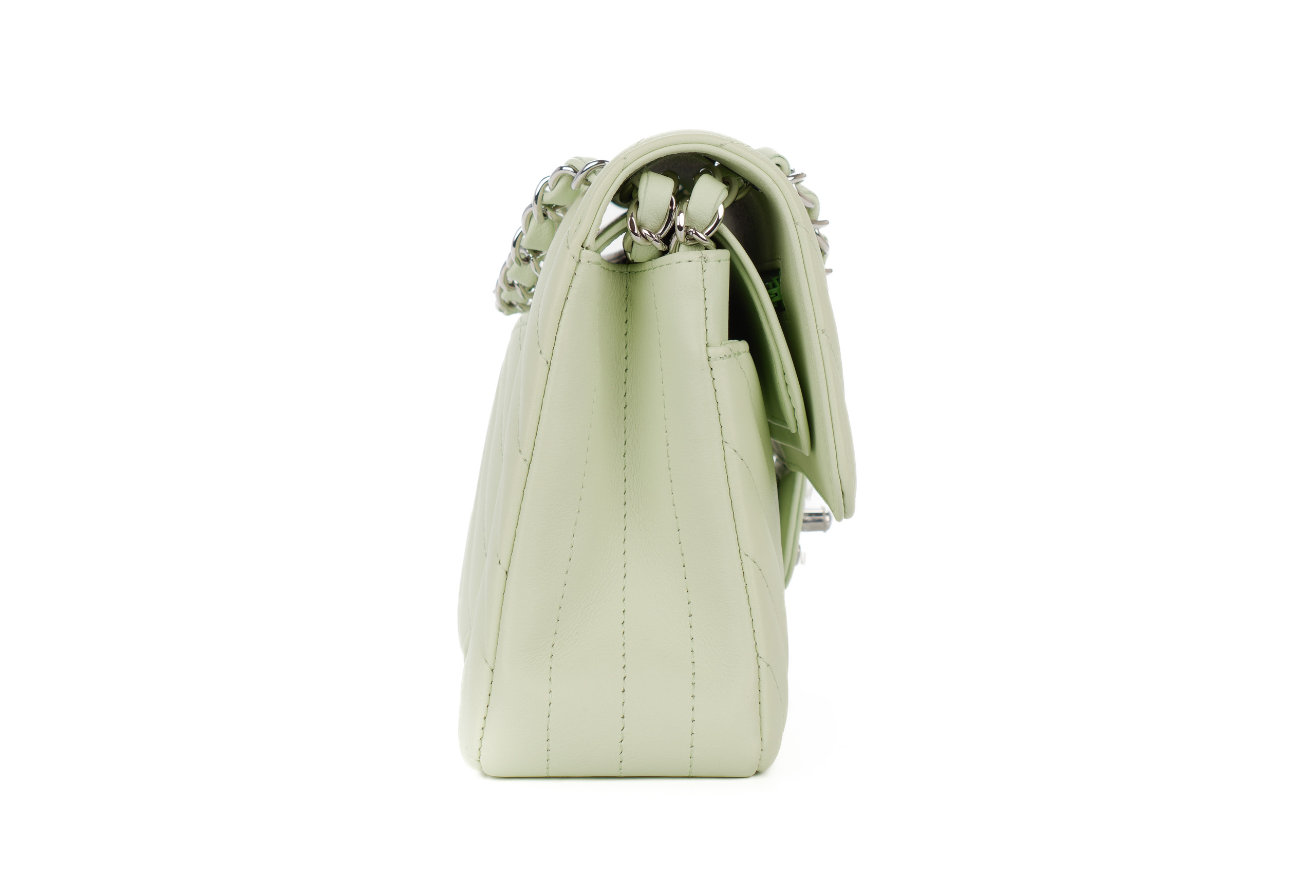 Chanel-Small-Classic-Double-Flap-Mint-Green-Chevron-Lambskin-Silver-Hardware-5