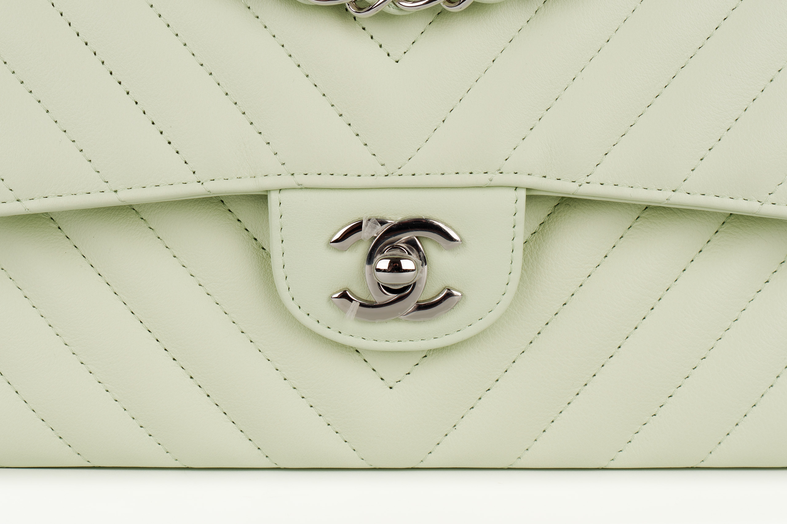 Chanel-Small-Classic-Double-Flap-Mint-Green-Chevron-Lambskin-Silver-Hardware-7