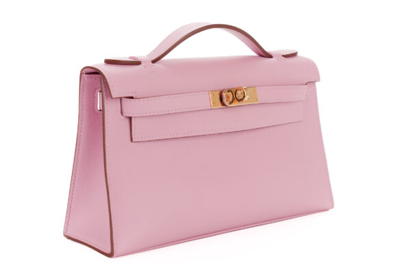 Hermès Kelly Pochette Mauve Sylvestre Swift Rose Gold Hardware