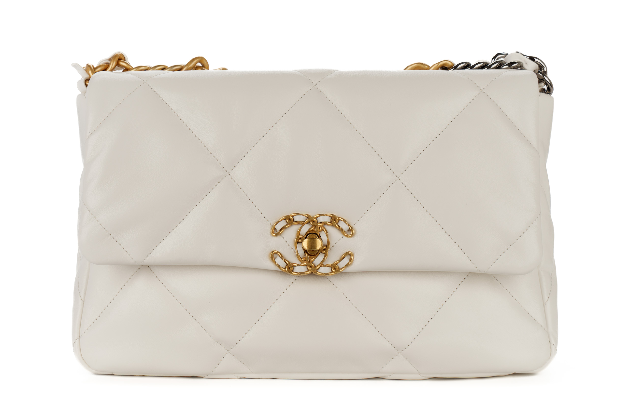 Chanel-19-Chain-Shoulder-White-Large-Lambskin-Gold-Hardware-2023-1