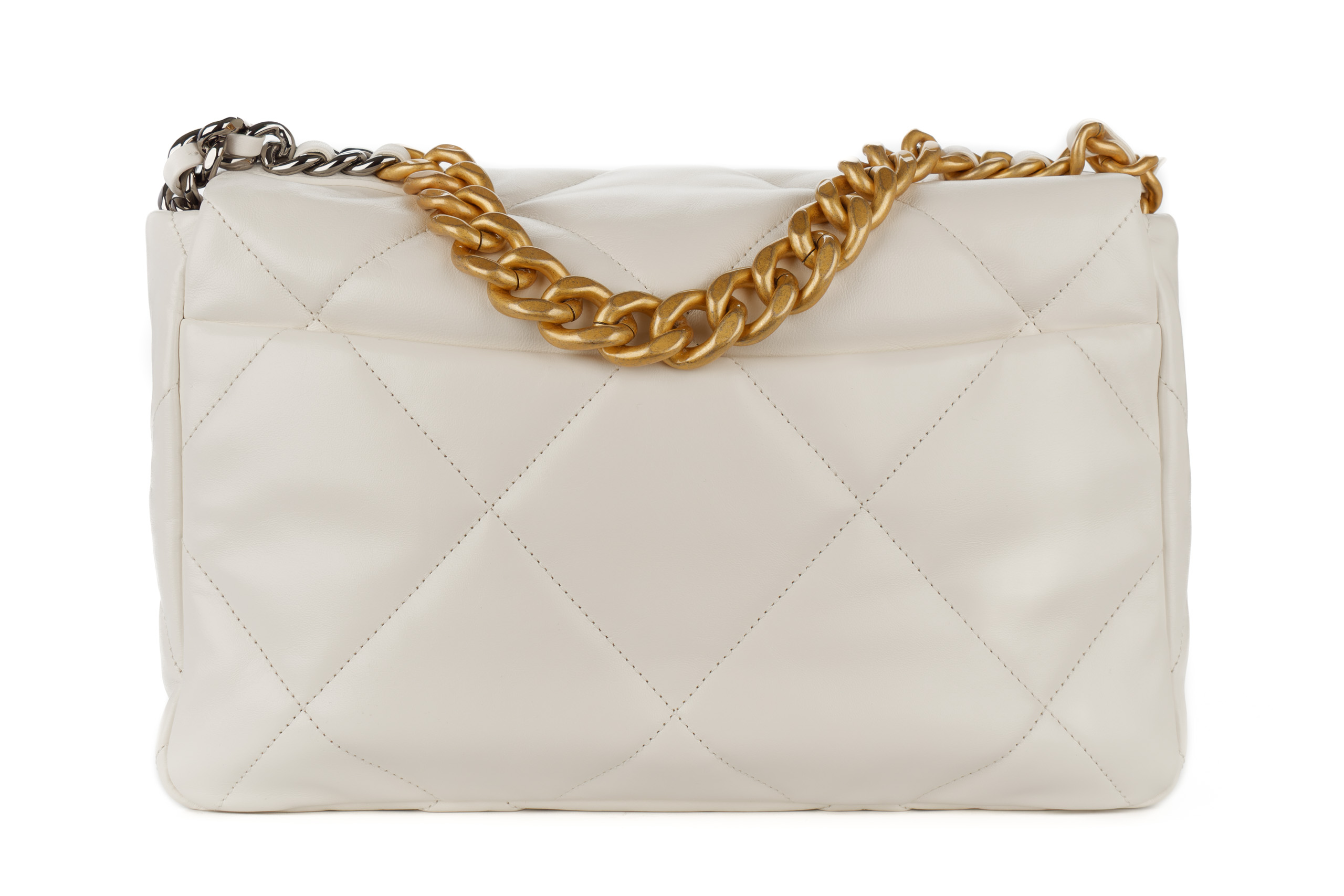 Chanel-19-Chain-Shoulder-White-Large-Lambskin-Gold-Hardware-2023-3