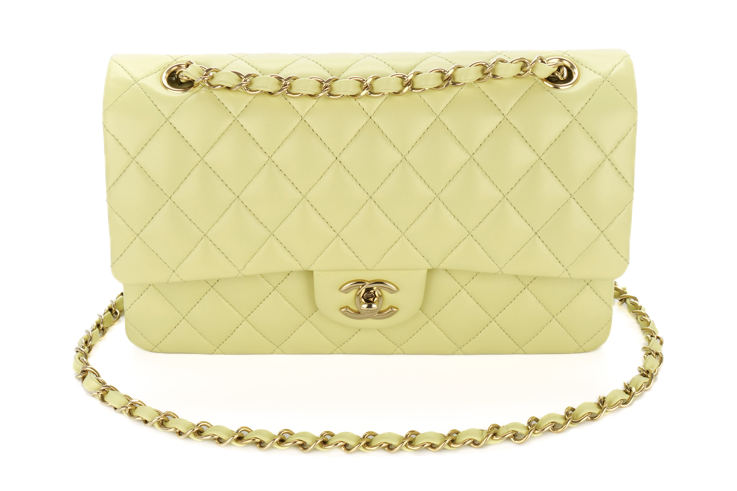 Chanel-Classic-Double-Flap-Lime-Green-Lambskin-Quilted-Champagne-Hardware-new-12