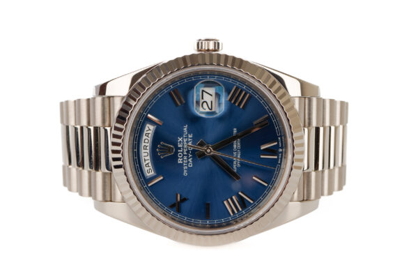 Rolex Day Date 40 White Gold Blue Dial Fluted Bezel 228239