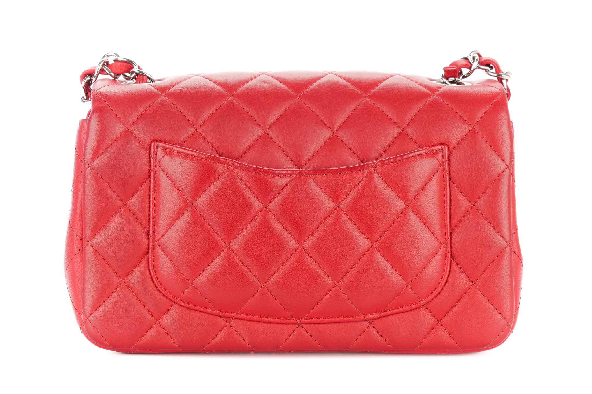 Chanel Mini Rectangular Classic Flap Red Lambskin Quilted Silver ...