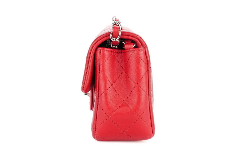 Chanel Mini Rectangular Classic Flap Red Lambskin Quilted Silver ...