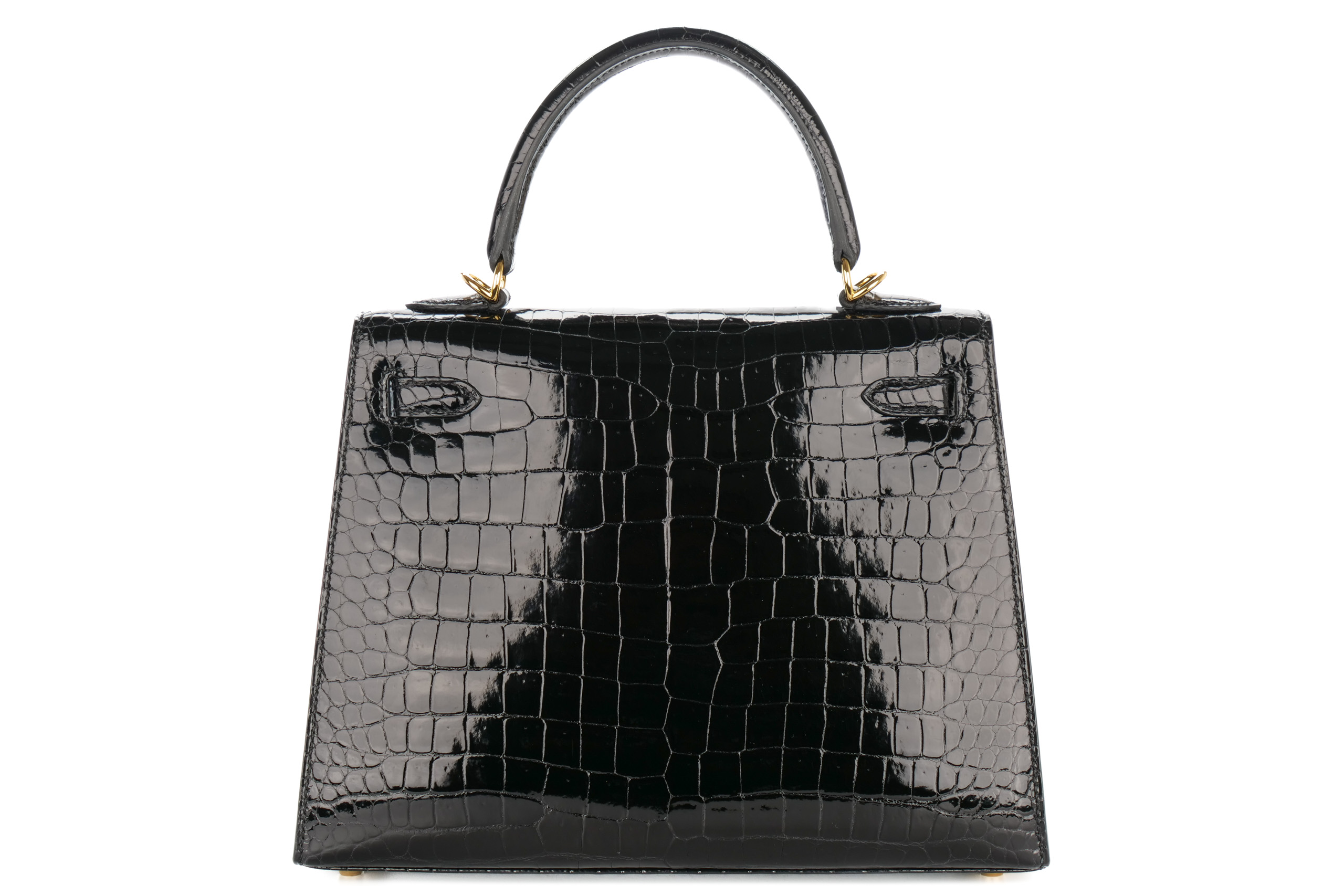 Hermes Kelly 25 Noir Black Crocodile Porosus Lisse Gold Hardware Luxury Shopping