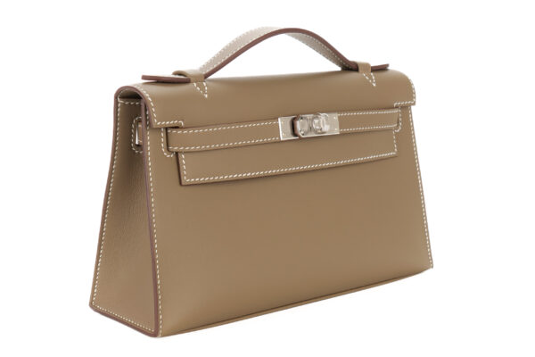 Hermès Kelly Pochette Etoupe Swift Palladium Hardware Luxury