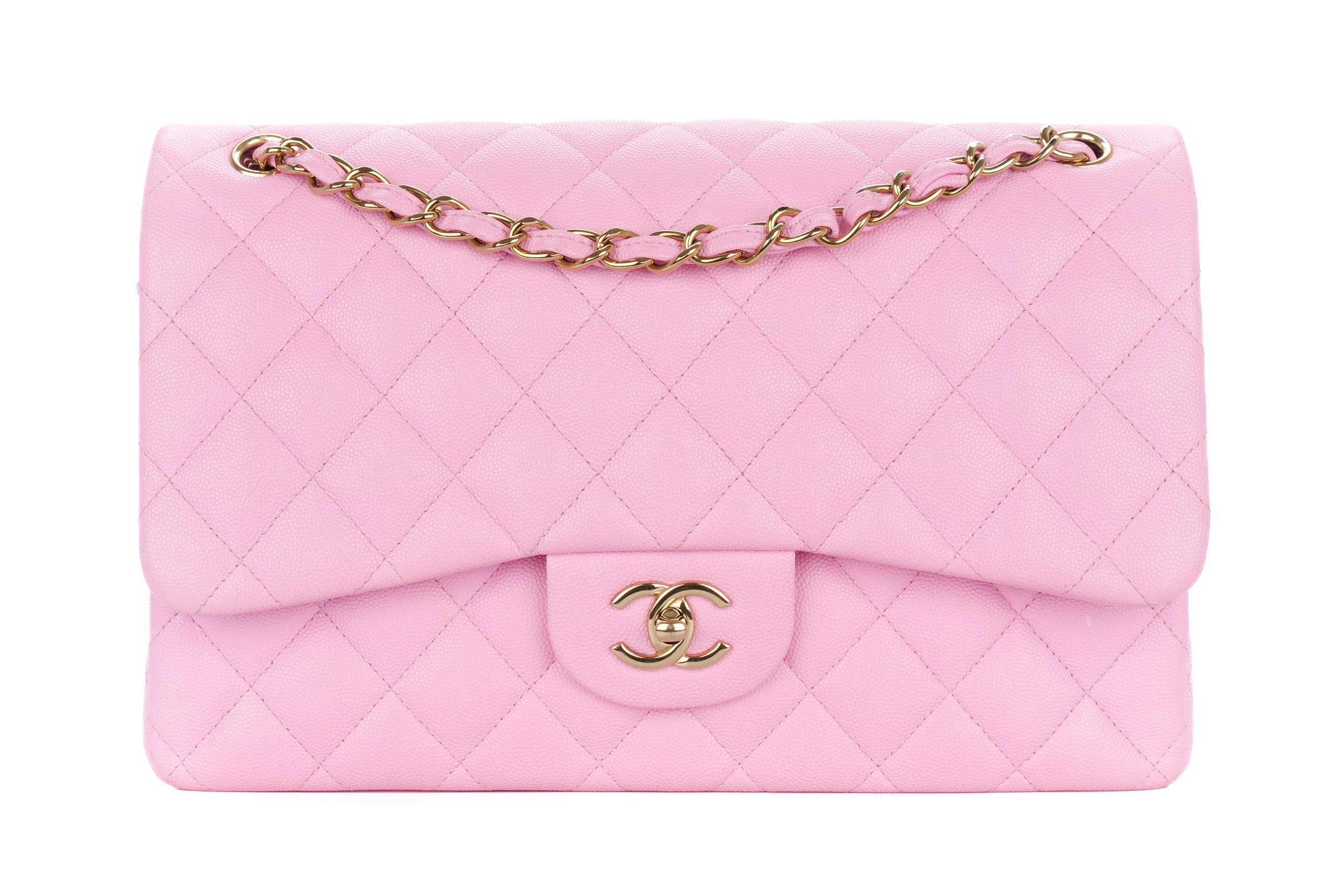 Chanel Double Classic Flap Jumbo Bubblegum Pink Caviar Gold