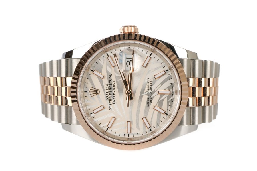 Rolex DateJust 36 Silver Palm Motif Dial Flutted Dial and Jubilee
