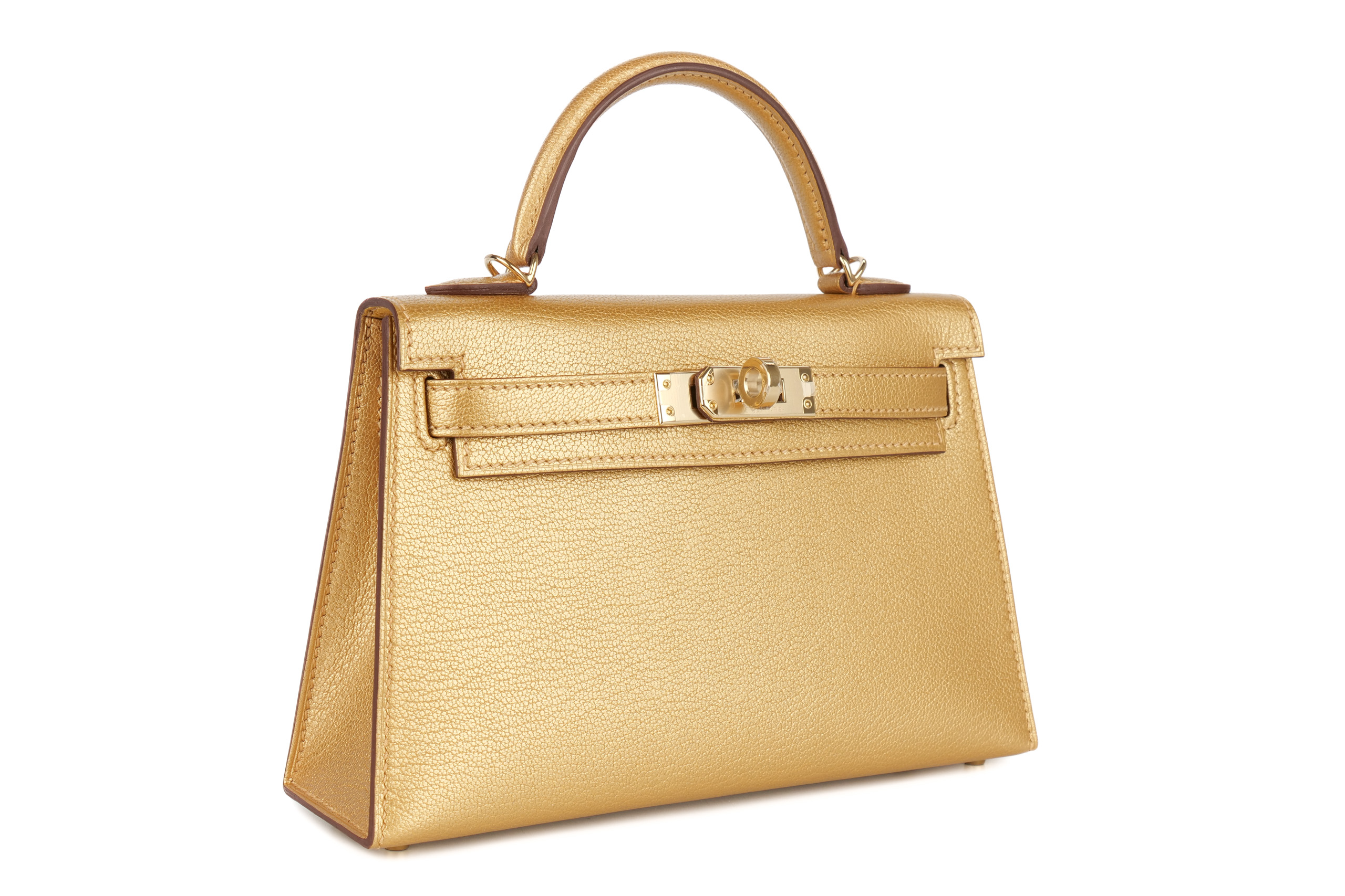 Hermès Mini Kelly Metallic Dore Chevre Chamkila Permabrass Hardware ...