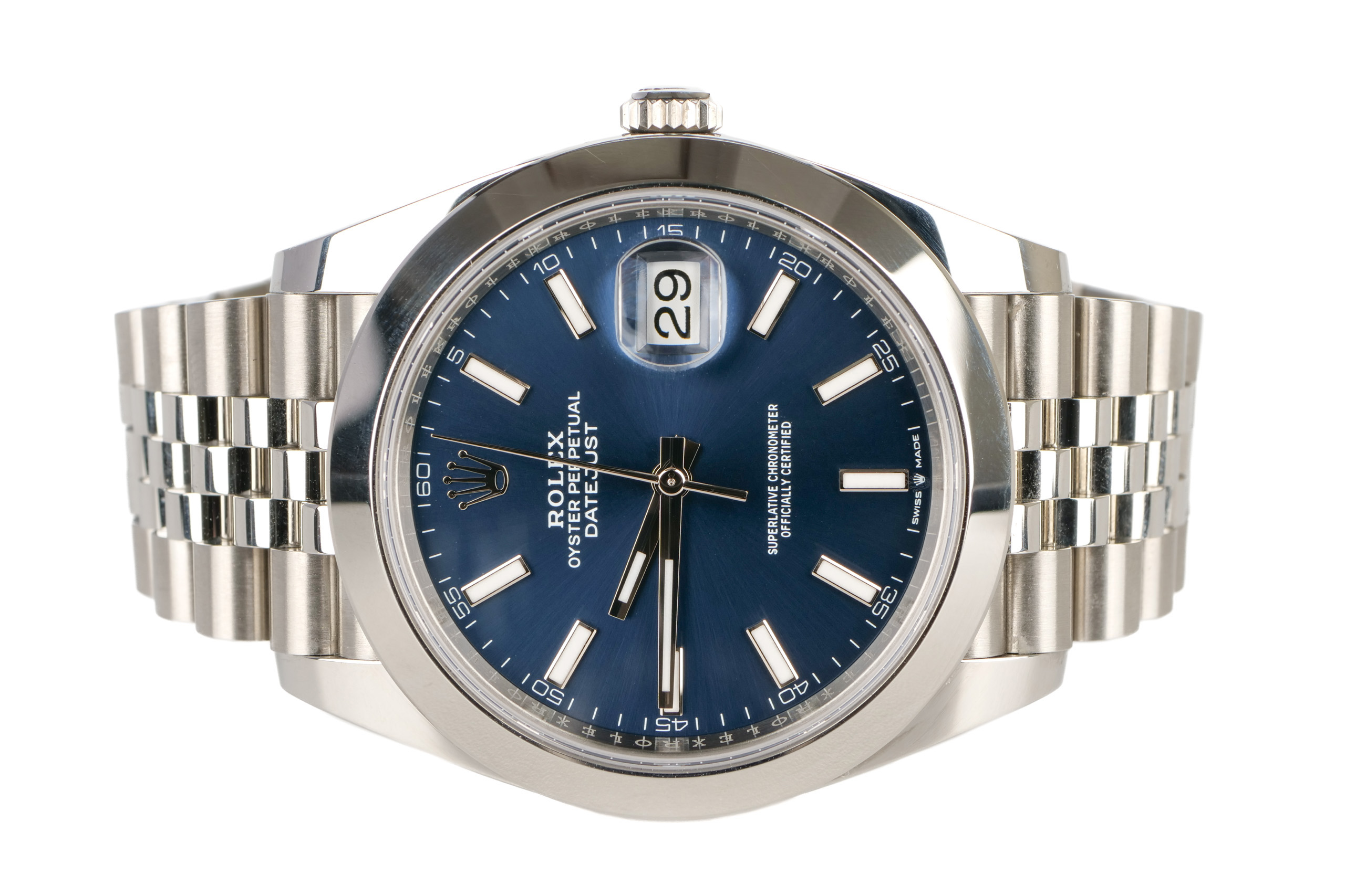 Rolex Datejust 41 Blue Dial Jubilee Bracelet Smooth Bezel White