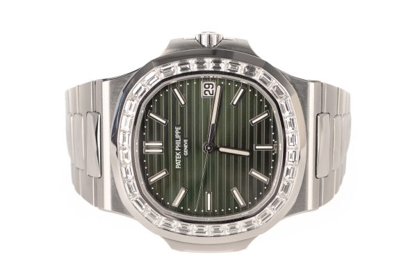 Patek Philippe Nautilus Olive Green 32 Baguette Diamonds Bezel