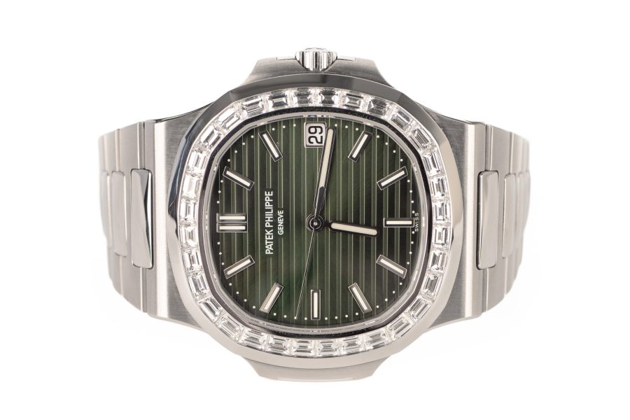 Patek Philippe Nautilus Olive Green 32 Baguette Diamonds Bezel