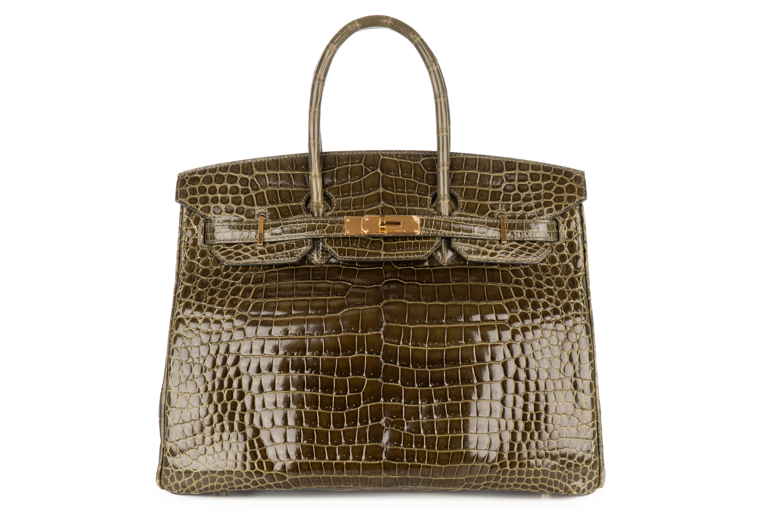 Hermès Birkin 35 Olive Green Shiny Crocodile Porosus Gold