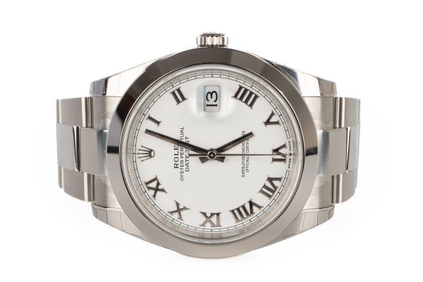 Rolex Datejust 41 White Roman Dial Smooth Bezel Oyster Bracelet