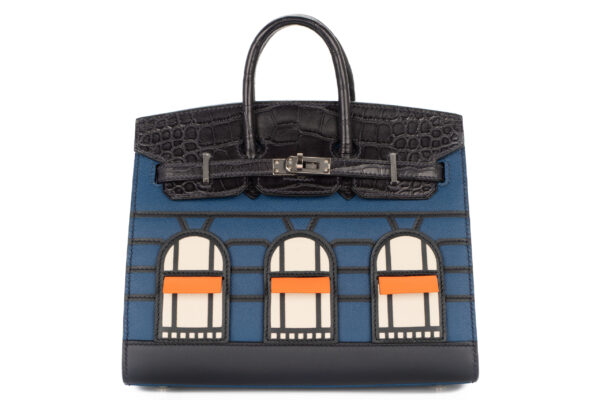 Hermès Birkin 20 Limited Edition Faubourg Night Bleu Marine / Orange H / Bleu Obsure Madame Palladium Hardware
