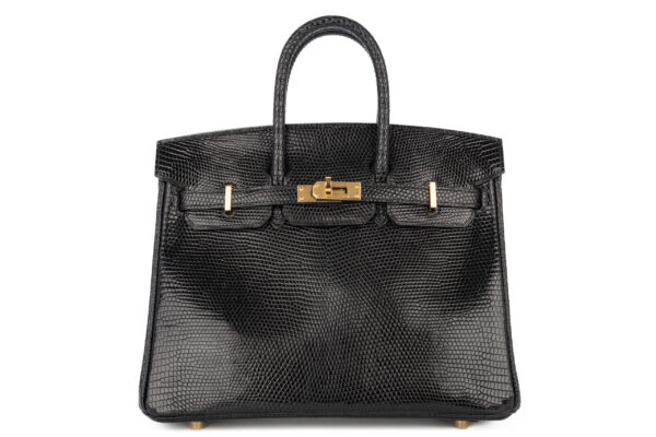 Hermès Birkin 25 Noir – Black Lizard Gold Hardware