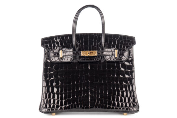 Hermès Birkin 25 Noir / Black Shiny Crocodile Niloticus Gold Hardware