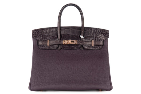 Hermès Birkin 25 Touch Raisin / Prunoir Togo / Matte Alligator Rose Gold Hardware