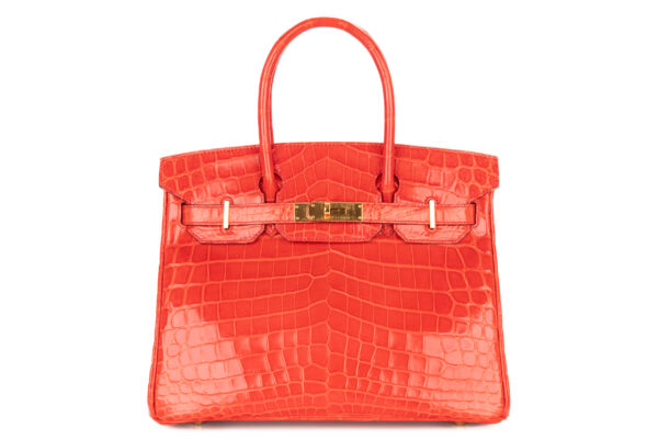Hermès Birkin 30 Geranium Shiny Crocodile Niloticus Gold Hardware