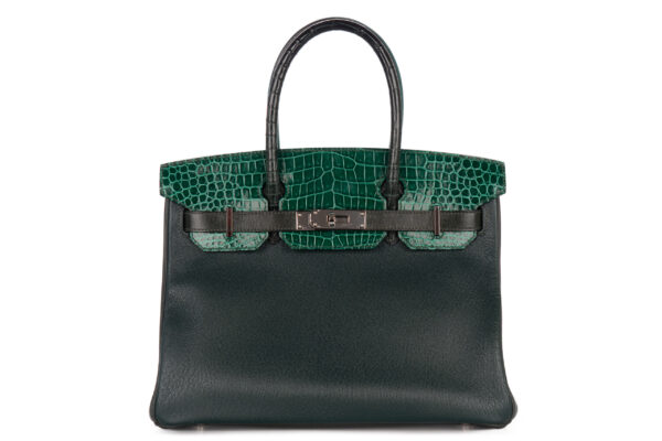 Hermès Birkin 30 Touch Patchwork Vert Emerald / Vert Titien / Vert Fonce / Malachite Verso Rose Azalee – Chevre / Box Leather / Togo / Epsom / Swift / Shiny – Matte Crocodile Palladium Hardware
