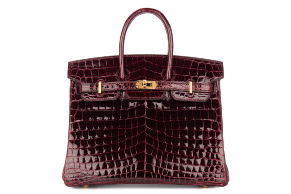 Hermès Birkin 25 Bordeaux Shiny Crocodile Gold Hardware
